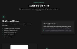 Output PDF preview screenshot and Example ebook page