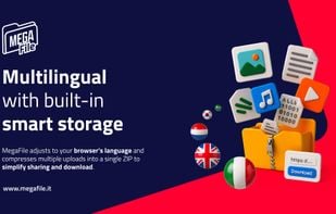 MegaFile adjusts to your browser’s language and compresses multiple uploads into a single ZIP to simplify sharing and download.