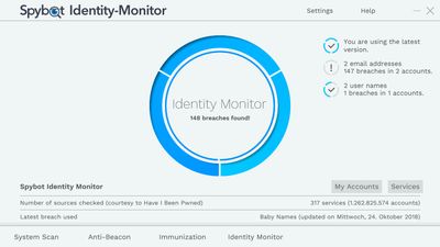 Spybot Identity Monitor Main View