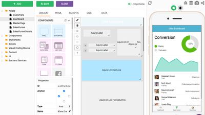 Rapidly layout and create your app with any combination of pre-built components and those you design and import yourself.