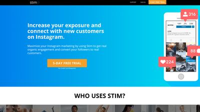 Landing page of Stim Social
