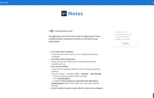 Destination Domino Connection: Connect to the HCL Domino server using the local HCL Notes client. The screen provides clear instructions for configuring the Notes client security settings (such as bypassing password prompts) to allow for automated, uninterrupted migration.