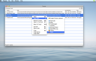 Search results with right click menu