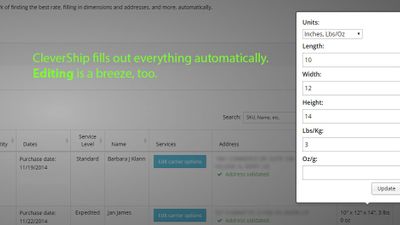 CleverShip automatically fills in dimensions etc, but you can easily edit them if needed.