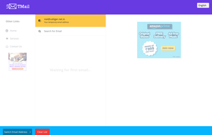 Email client interface for the temporary email address that you have created in the screen before this one