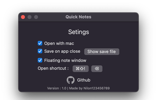 Settings window