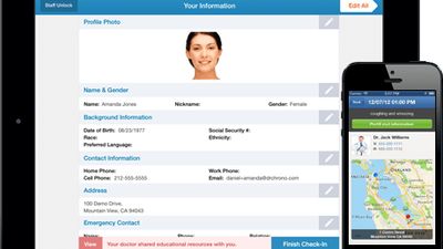 iPad/iPhone patient check-in interface.