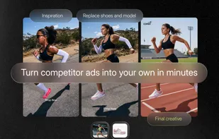 AI remixing feature transforms competitor ads into your own branded creatives. Replace products, models, and copy while keeping the winning formula.