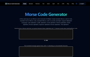 A free and easy to use Morse Code Generator, Translator & Maker. Easily translate Morse code to text, translate text to Morse code, translate Morse code to sounds and light. 
