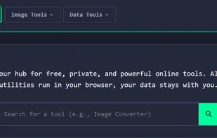Homepage search bar and dropdown menu for each tool category 