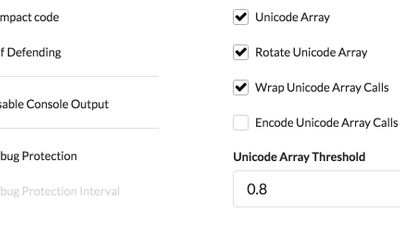 Main options, such as self-defending code and debug protection.