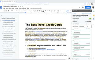 Google Doc Add-on integration: No more copy-pasting, our Add-on pulls in Term recommendations, Content Grade, and Word Count so your report is updated in real-time as you write in your Google Doc. 