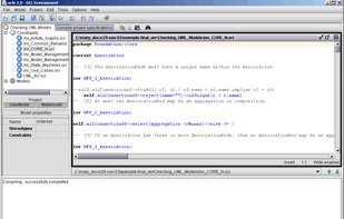 OCLE 2.0 flexible project structure allows an optimal management of large OCL specifications, which includes one or more UML models and a set of OCL files. You can select the active model and which files will be compiled.