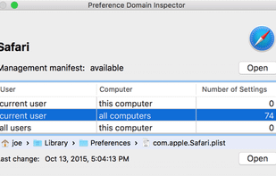 Detail information about preference domains can be shown in an inspector panel.