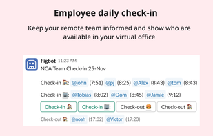 Employee daily check-in - keep your remote team informed and show who are available in your virtual office
