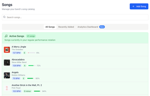 Song catalog, Metadata automatically captured, especially helpful for cover and tribute bands