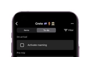 Add tasks alongside your packing list, like "book taxi" or "charge power bank".