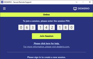 DESKERIO portable client guest access. No registration is required to join a session.