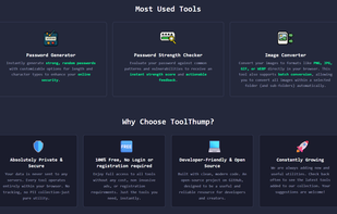 Homepage section with description of key features 