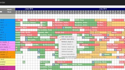 Interactive reservations calendar with drag-and-drop capabilities and color coding.