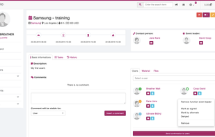 Event detail - you can choose your team, see informations, add tasks and more.