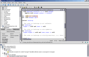 Batch evaluation of the whole model – all the constraints attached to the project are evaluated on all the corresponding instances. By double-clicking an error, the OCL constraint and the corresponding instance are selected.