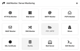 Create checks with a simple wizard, 5 categories of the monitors: website monitors, server monitors, content monitors, could monitoring, apps/services monitoring
