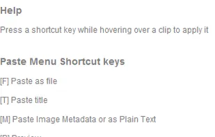 Advanced paste menu shortcut keys that can be applied