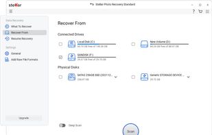 Select the drive or foder location and click 'Scan'