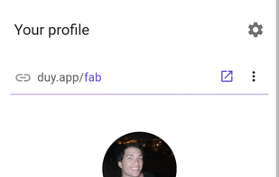 User profile, with profile link to share in social networks