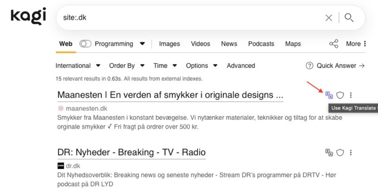Kagi Translate now offers in-page translation for search results image