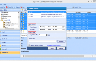 The software helps to convert the recovered ost files to PST, EML or MSG file format and also allows multiple other Export options such as Mail Filter, PST split etc.