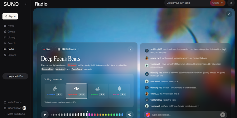 Suno Radio debuts with community music stream and live voting