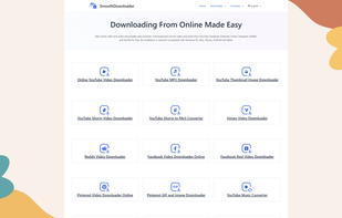 Experience seamless video downloads from major platforms like YouTube, Facebook, Reddit, Twitter, TikTok, Instagram, and Pinterest at smoothdownloader.com.