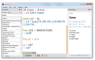 A built-in formula book allows to you to review and insert commonly used formulas, such as the volume of a cone.