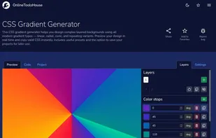 CSS Gradient Generator with real-time preview, color controls, and ready-to-use CSS output.