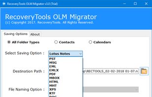 olm converter saving formats