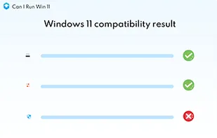 Get compatibility results table
Can I Run Win 11 automatically scans your current system and hardware and compares them with the Windows 11 minimum requirements right after you launched the software? In a few seconds, a Windows 11 Compatibility checking results table will be displayed on your desktop.