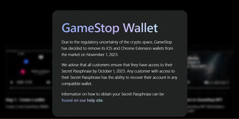 GameStop will end support for its Cryptocurrency and NFT Wallet in November image