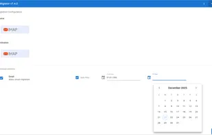 Migration Setup & Filtering: The main dashboard allows you to select workloads (Emails) and apply granular Date Filters to migrate only specific data ranges.Migration Setup & Filtering: The main dashboard allows you to select workloads (Emails) and apply granular Date Filters to migrate only specific data ranges.
