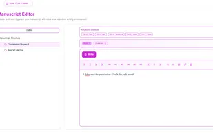 A distraction-free writing editor with chapter organization, outlining, formatting tools, and live word count tracking. Designed to help authors write and structure their manuscript in one place.