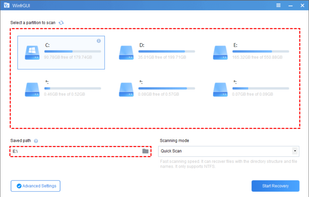 Step 1. Select a partition to scan & a location to save.