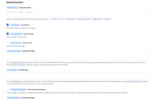 Define extraction rules and output options for data.