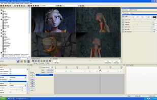 A 4-panel view with perspective camera as well as top, front & side view orthographic cameras