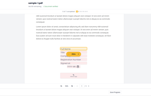 In-document signing experience allowing recipients to complete required fields and sign documents electronically.