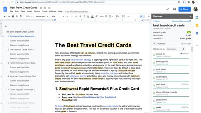 Google Doc Add-on integration: No more copy-pasting, our Add-on pulls in Term recommendations, Content Grade, and Word Count so your report is updated in real-time as you write in your Google Doc.