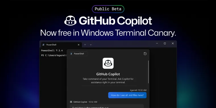 GitHub Copilot now free in Windows Terminal Canary with AI-powered command suggestions image
