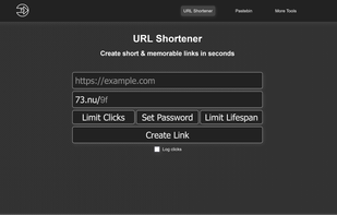 Our URL Shortener, using the
fairly short Domain "73.nu"
and providing many options for security and customization!