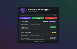 View, search, and manage all cookies for the current site, with secure and Http Only indicators.