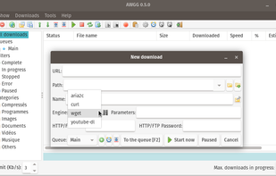 download engines :wget, aria2, curl, youtube-dl supported
